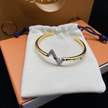 [Cadisa]VOLTE UPSITE DOWN DIAMOND GOLD OPEN BRACELET