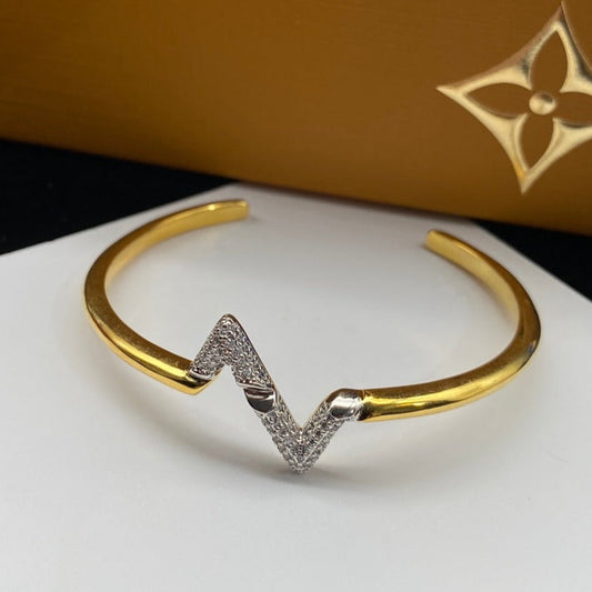 [Cadisa]VOLTE UPSITE DOWN DIAMOND GOLD OPEN BRACELET