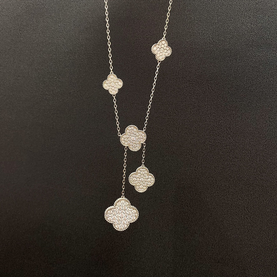 [Cadisa]CLOVER 5 MOTIFS SILVER DIAMONDS NECKLACE
