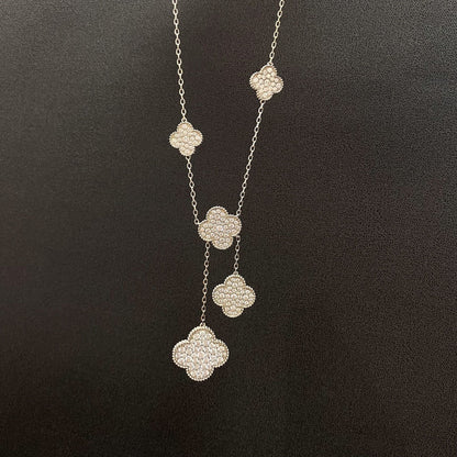 [Cadisa]CLOVER 5 MOTIFS SILVER DIAMONDS NECKLACE