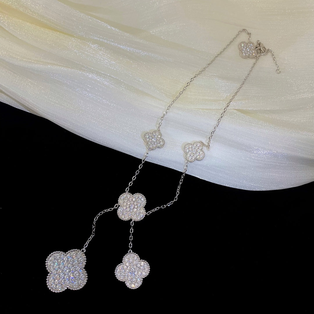 [Cadisa]CLOVER 5 MOTIFS SILVER DIAMONDS NECKLACE