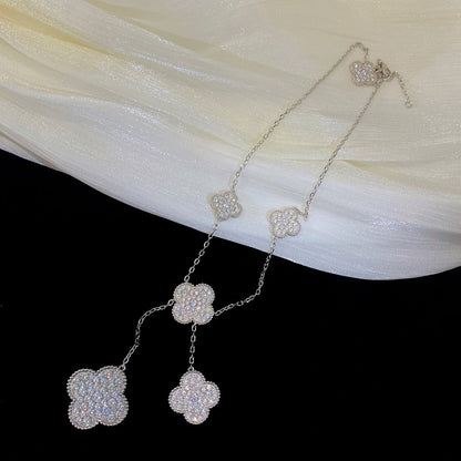 [Cadisa]CLOVER 5 MOTIFS SILVER DIAMONDS NECKLACE