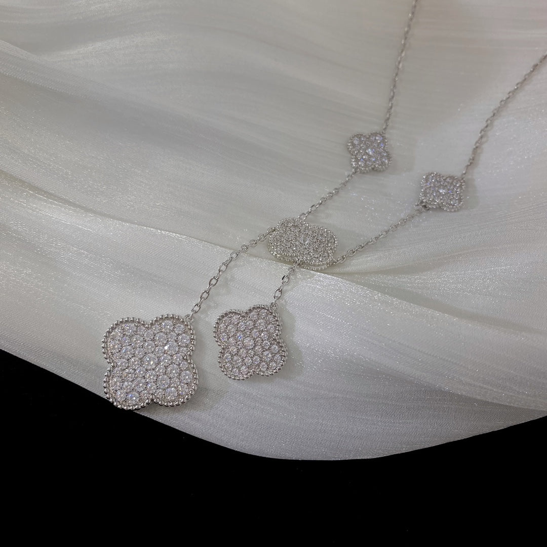 [Cadisa]CLOVER 5 MOTIFS SILVER DIAMONDS NECKLACE
