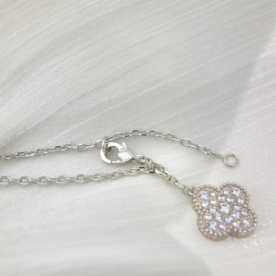 [Cadisa]CLOVER 5 MOTIFS SILVER DIAMONDS NECKLACE