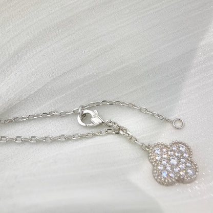 [Cadisa]CLOVER 5 MOTIFS SILVER DIAMONDS NECKLACE