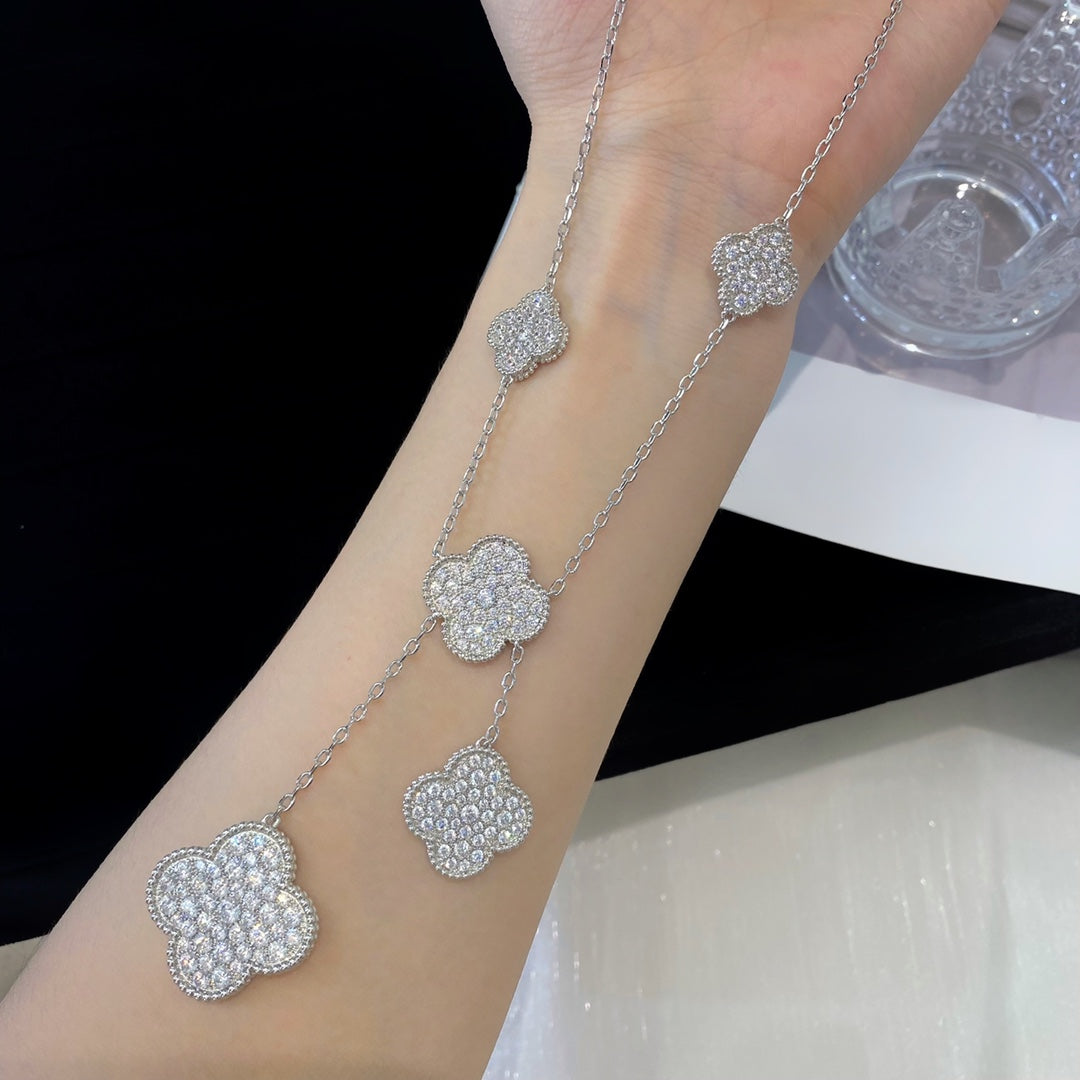 [Cadisa]CLOVER 5 MOTIFS SILVER DIAMONDS NECKLACE