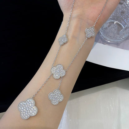 [Cadisa]CLOVER 5 MOTIFS SILVER DIAMONDS NECKLACE