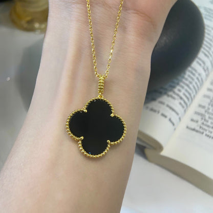 [Cadisa]CLOVER 25MM NECKLACE GOLD ONYX