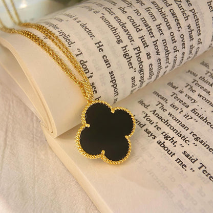 [Cadisa]CLOVER 25MM NECKLACE GOLD ONYX
