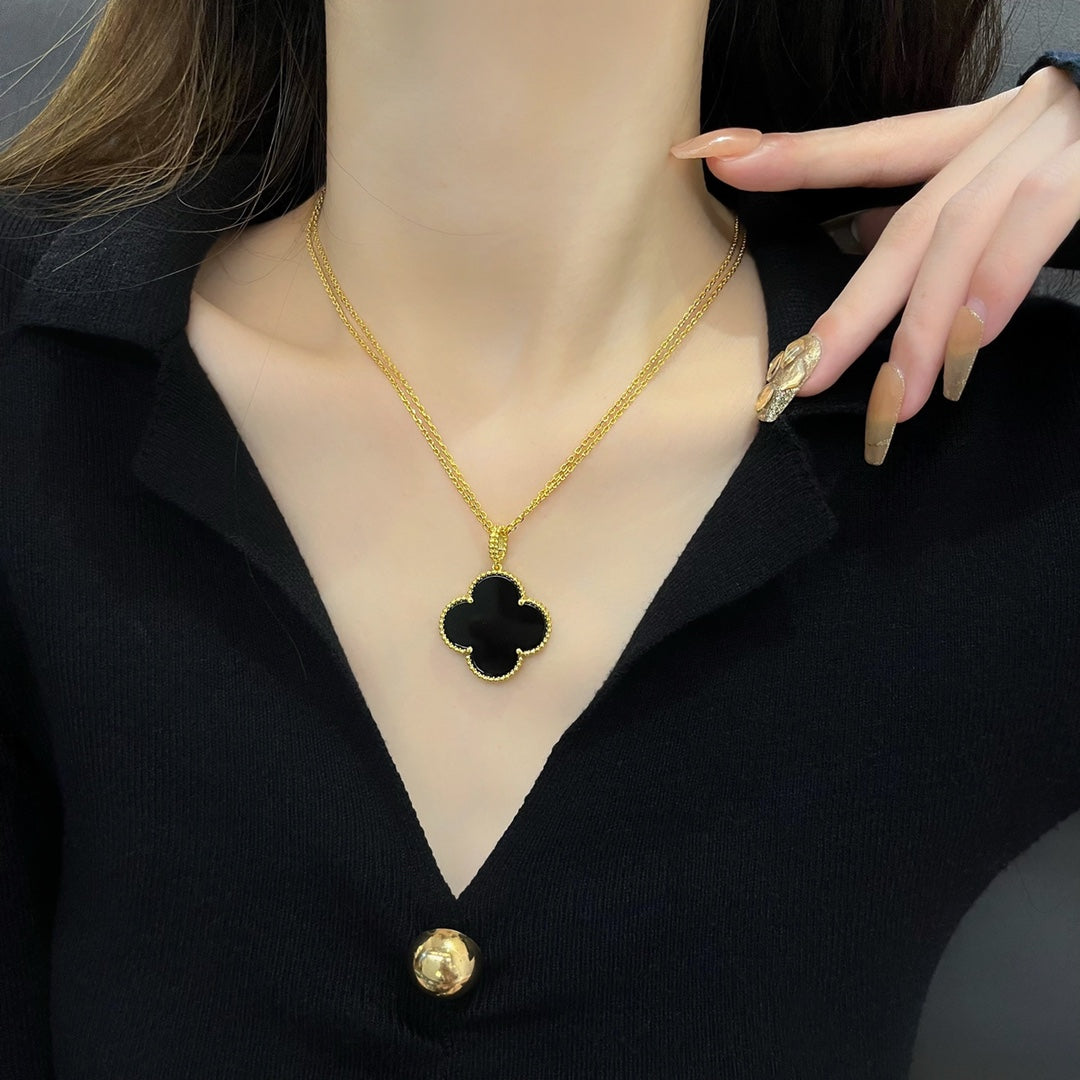 [Cadisa]CLOVER 25MM NECKLACE GOLD ONYX