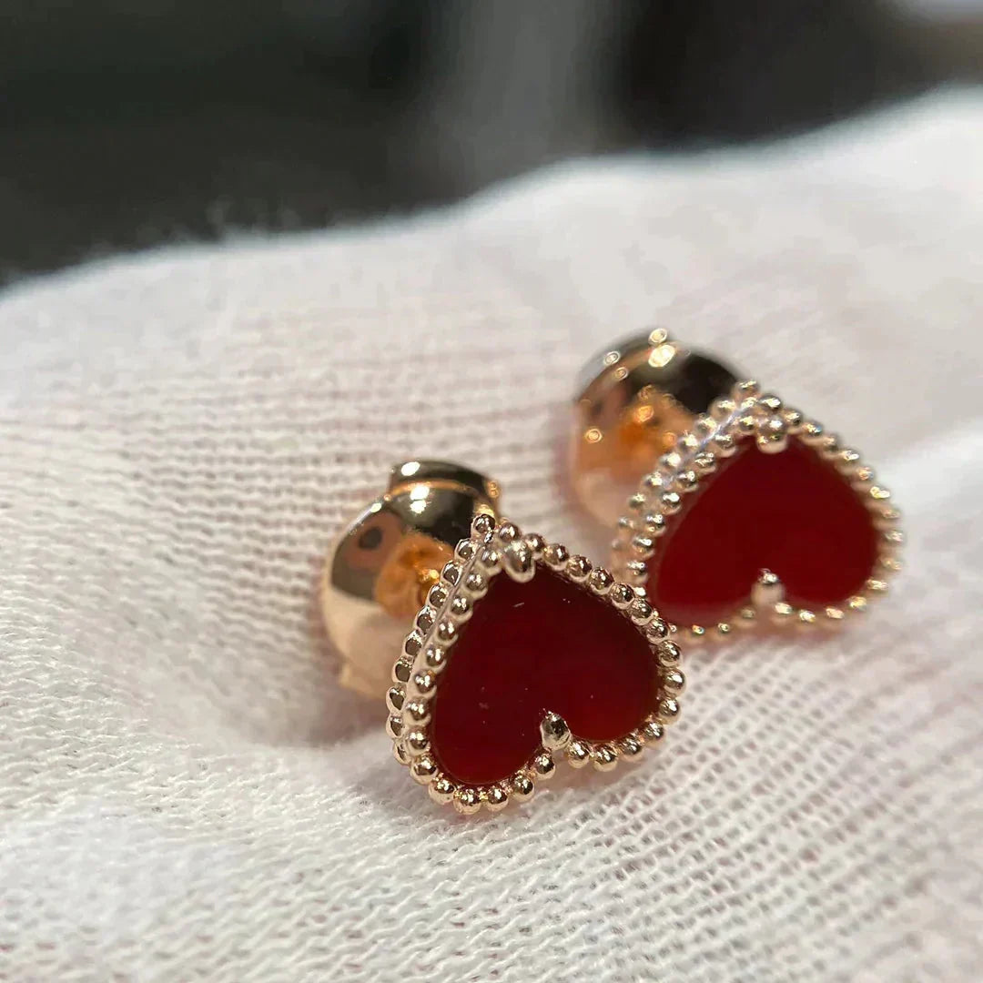 [Cadisa]HEART CARNELIAN STUD EARRINGS