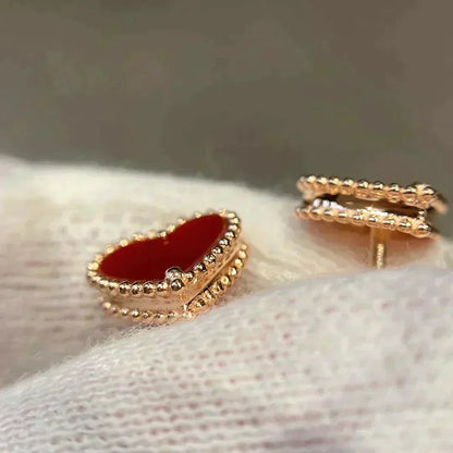 [Cadisa]HEART CARNELIAN STUD EARRINGS