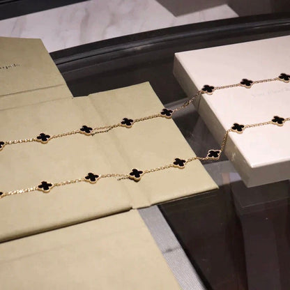 [Cadisa]CLOVER 20 MOTIFS ONYX NECKLACE