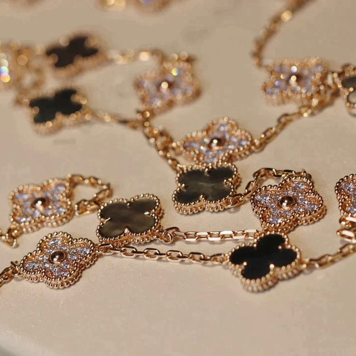 [Cadisa]CLOVER 20 MOTIFS DARK MOP DIAMOND  NECKLACE