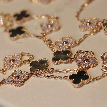 [Cadisa]CLOVER 20 MOTIFS DARK MOP DIAMOND  NECKLACE