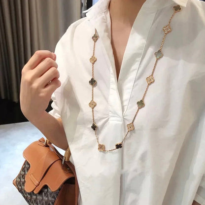 [Cadisa]CLOVER 20 MOTIFS DARK MOP DIAMOND  NECKLACE
