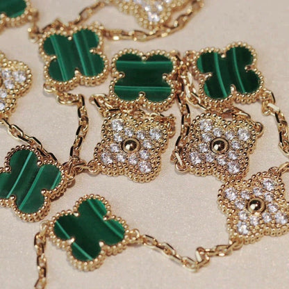 [Cadisa]CLOVER 20 MOTIFS MALACHITE DIAMOND NECKLACE