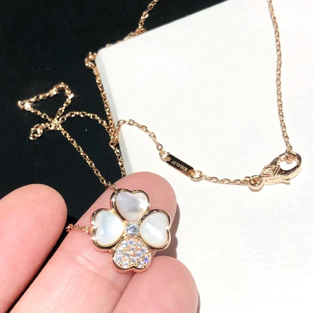 [Cadisa]CLOVER MOP DIAMOND ROSE GOLD NECKLACE