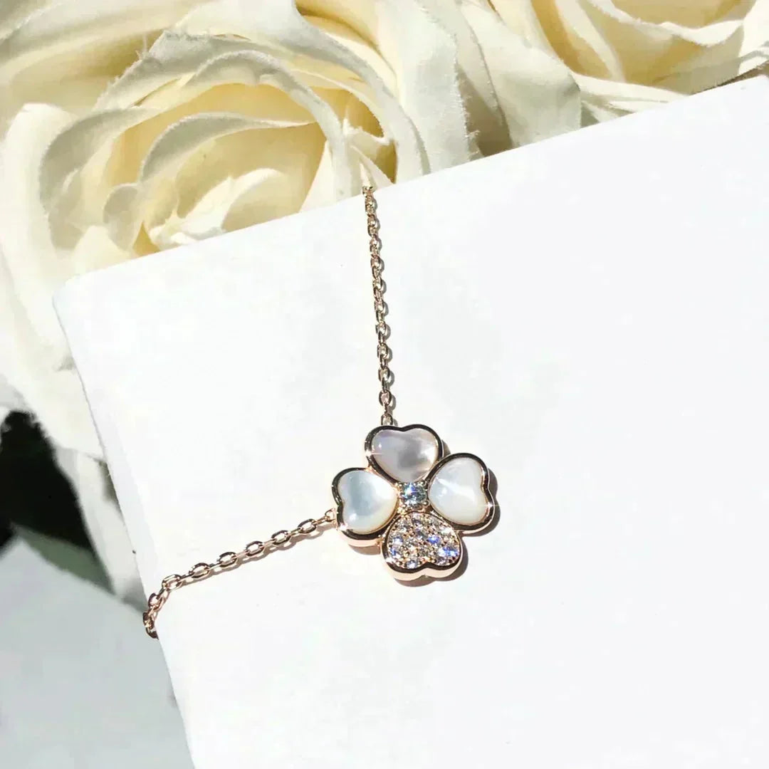 [Cadisa]CLOVER MOP DIAMOND ROSE GOLD NECKLACE