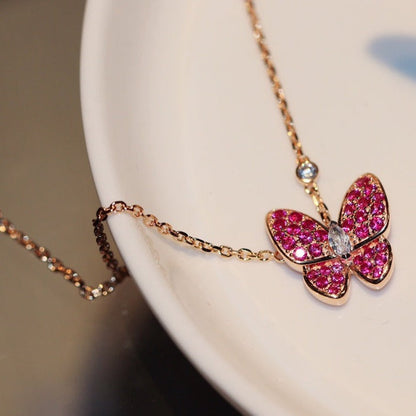 [Cadisa]BUTTERFLY RED DIAMOND ROSE GOLD NECKLACE