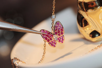 [Cadisa]BUTTERFLY RED DIAMOND ROSE GOLD NECKLACE