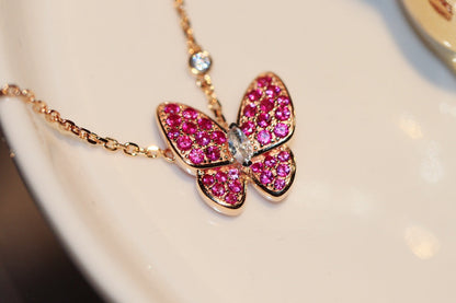 [Cadisa]BUTTERFLY RED DIAMOND ROSE GOLD NECKLACE
