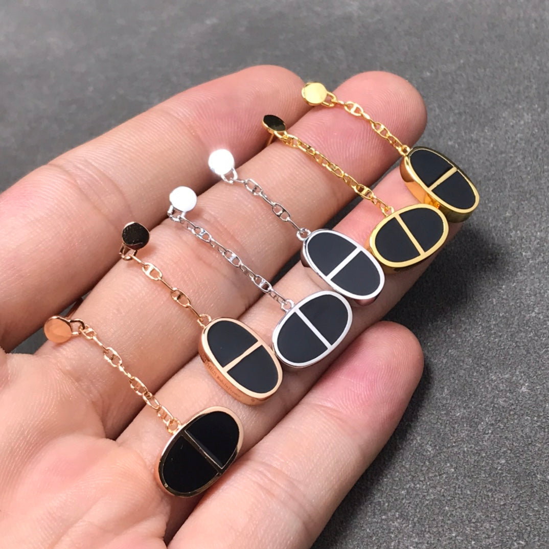 [Cadisa]CHAINE VERSO BLACK CERAMIC SILVER EARRINGS