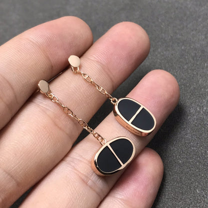 [Cadisa]CHAINE VERSO BLACK CERAMIC SILVER EARRINGS