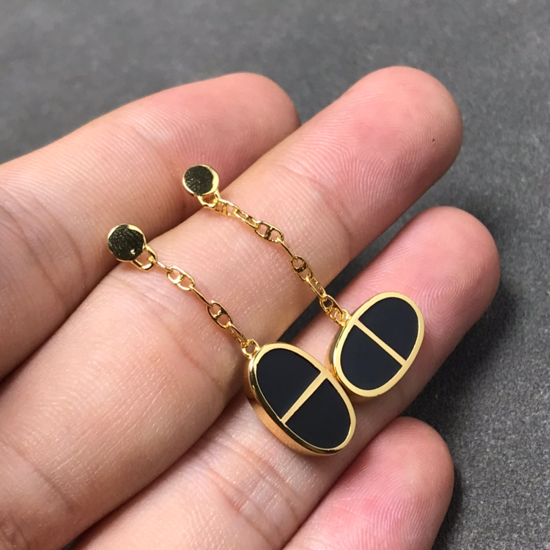 [Cadisa]CHAINE VERSO BLACK CERAMIC SILVER EARRINGS