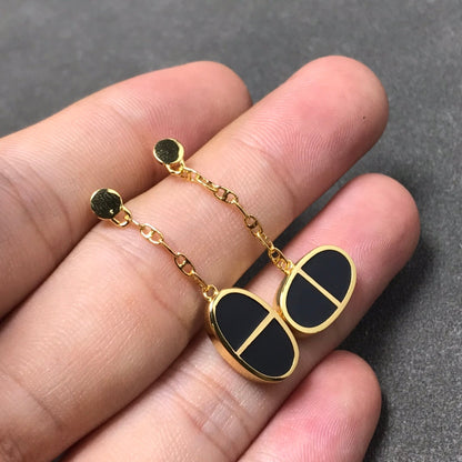[Cadisa]CHAINE VERSO BLACK CERAMIC SILVER EARRINGS