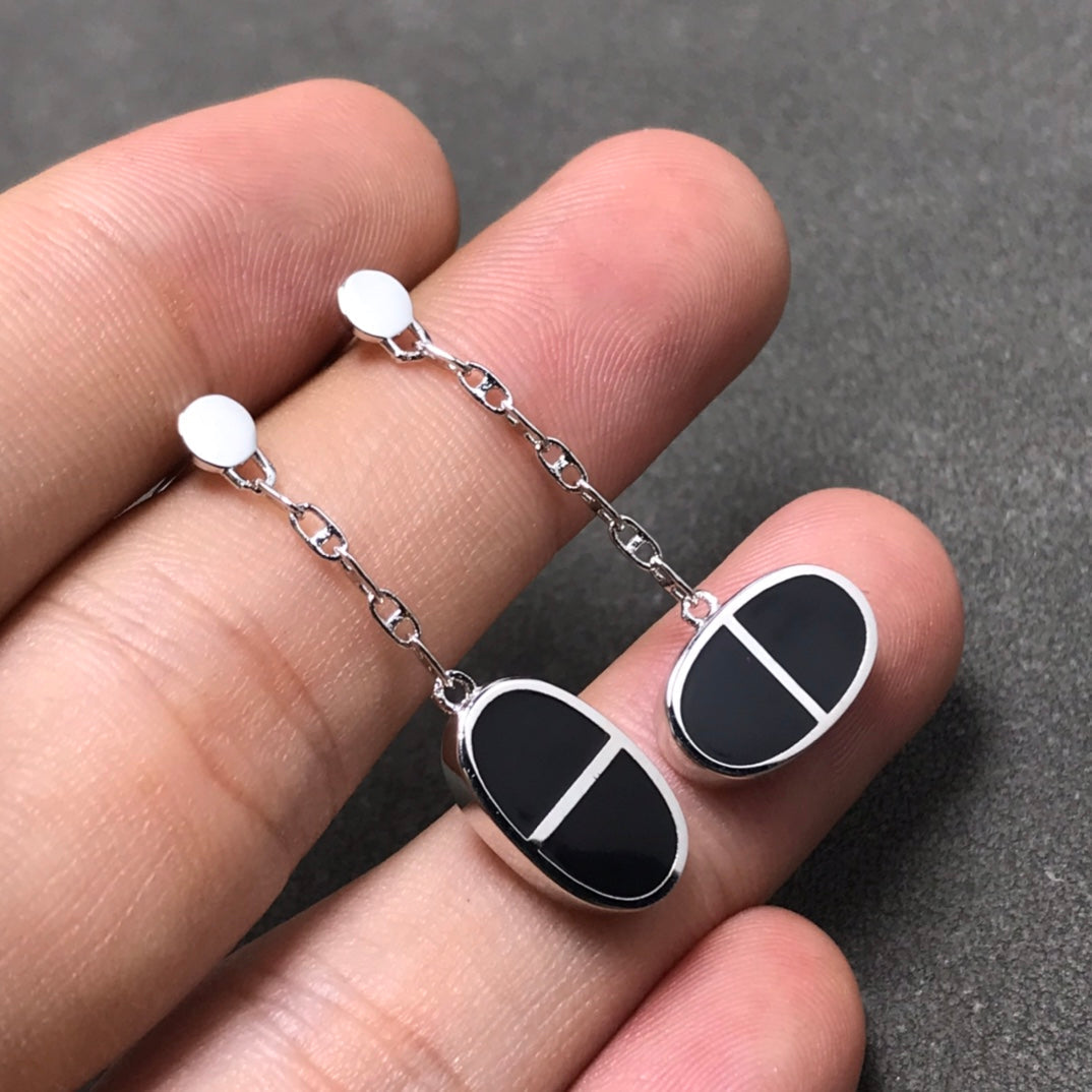 [Cadisa]CHAINE VERSO BLACK CERAMIC SILVER EARRINGS