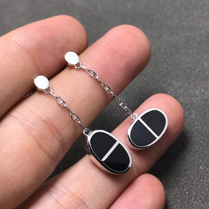 [Cadisa]CHAINE VERSO BLACK CERAMIC SILVER EARRINGS