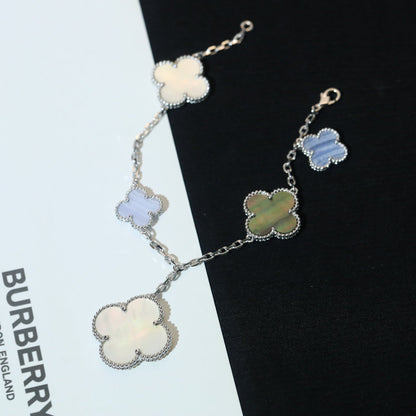 [Cadisa]CLOVER BRACELET 5 MOTIFS MOP CHALCEDONY SILVER
