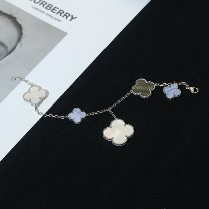 [Cadisa]CLOVER BRACELET 5 MOTIFS MOP CHALCEDONY SILVER