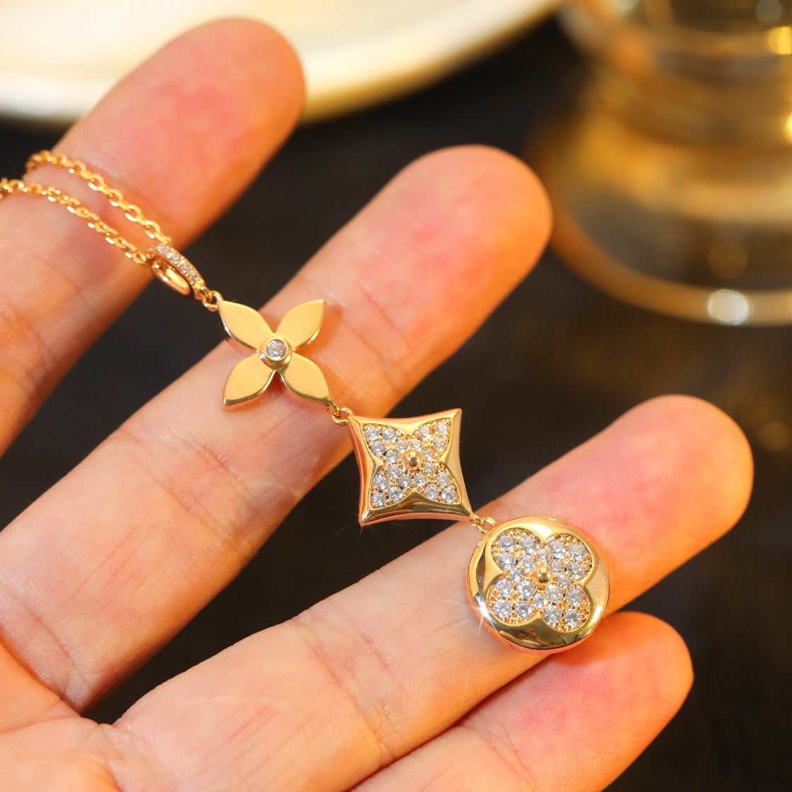 [Cadisa]STAR AND SUN DIAMOND PINK GOLD NECKLACE