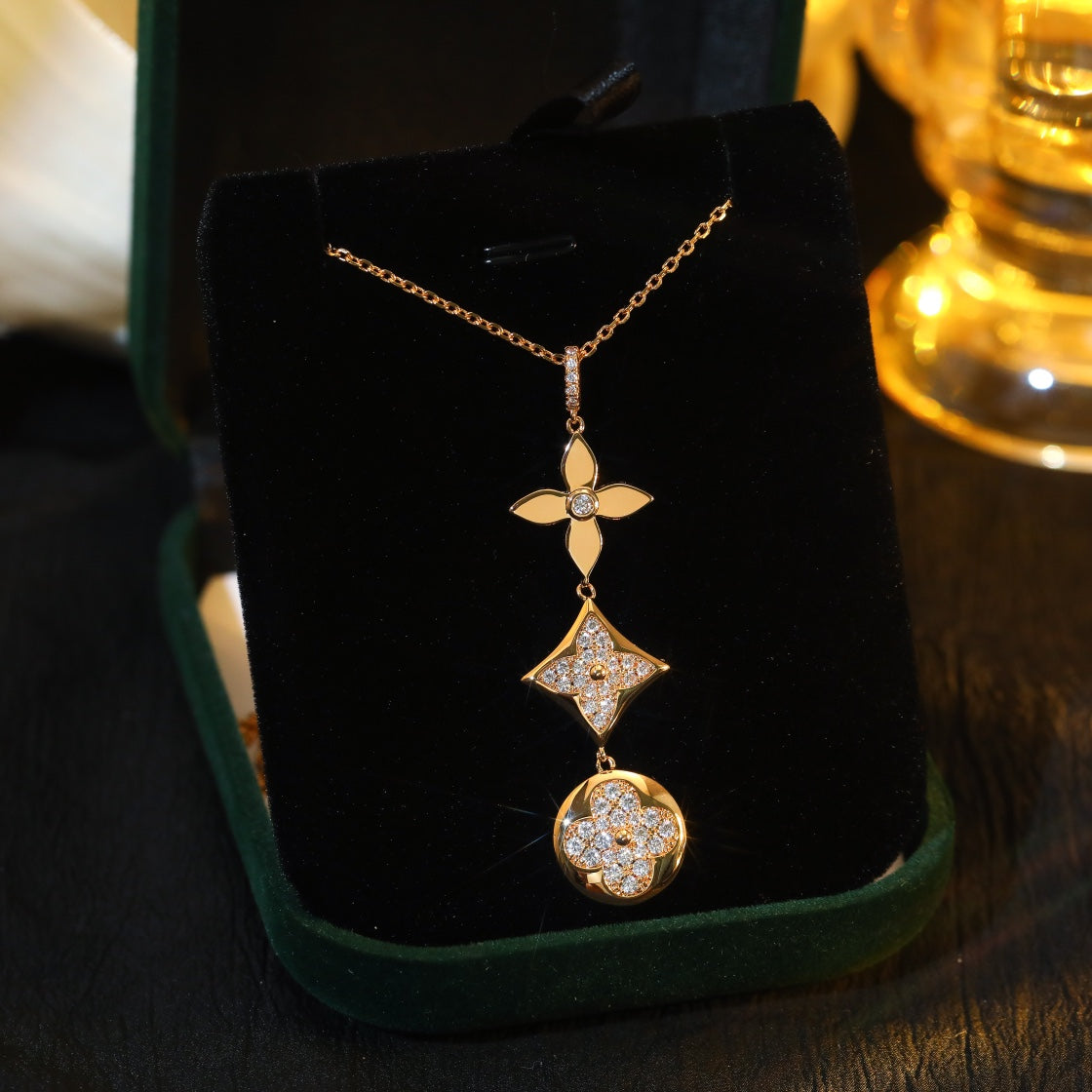 [Cadisa]STAR AND SUN DIAMOND PINK GOLD NECKLACE