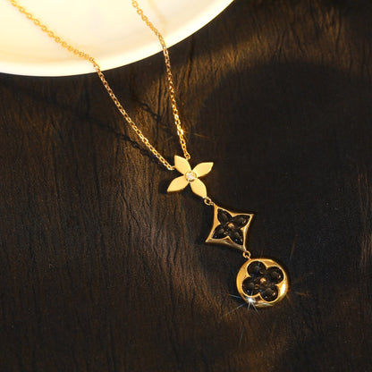 [Cadisa]STAR AND SUN ONYX PINK GOLD NECKLACE