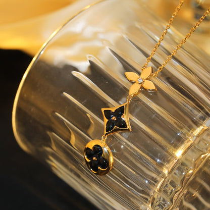 [Cadisa]STAR AND SUN ONYX PINK GOLD NECKLACE