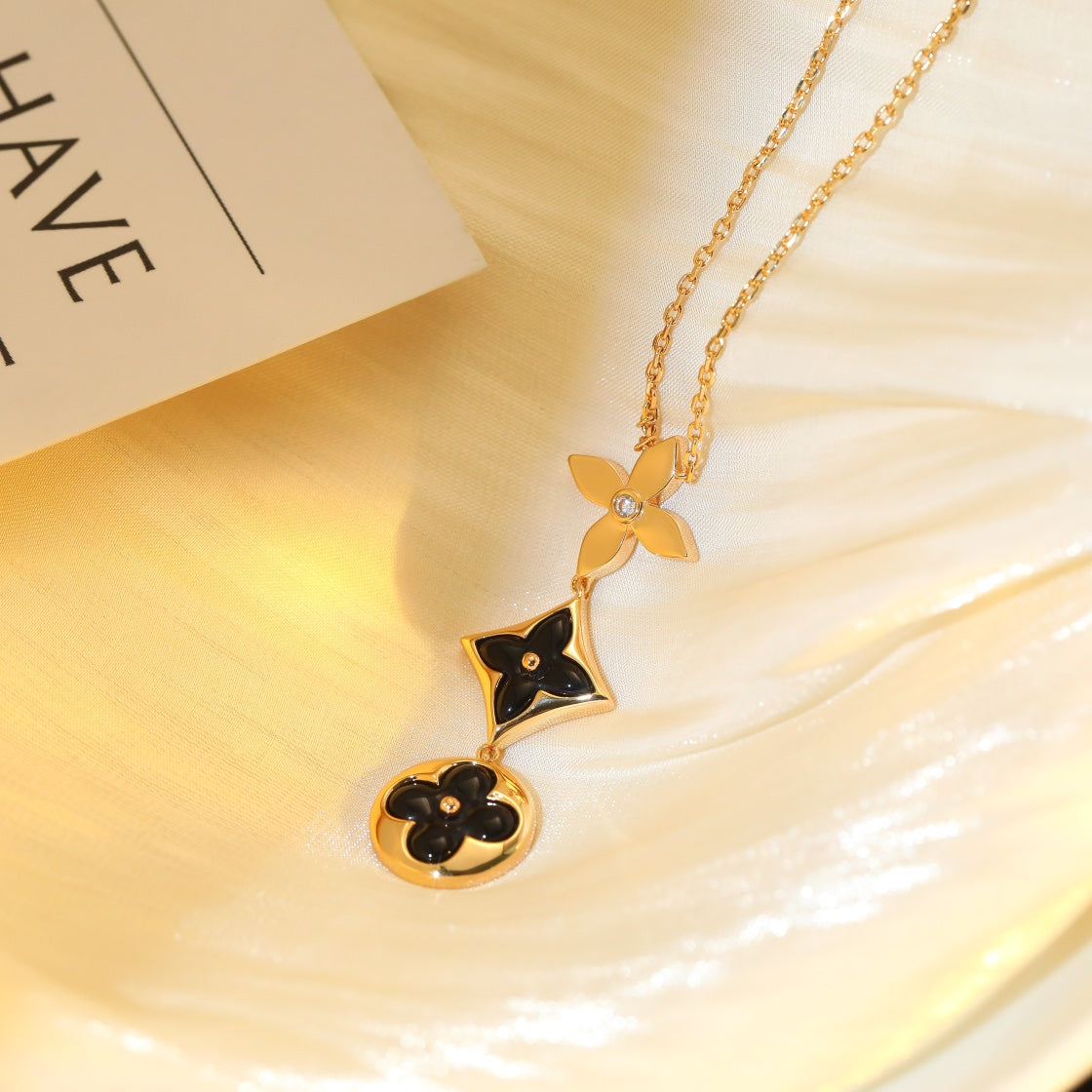 [Cadisa]STAR AND SUN ONYX PINK GOLD NECKLACE
