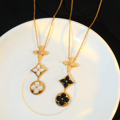 [Cadisa]STAR AND SUN ONYX PINK GOLD NECKLACE