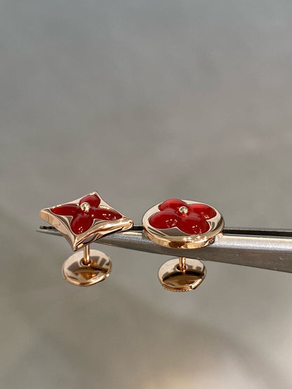 [Cadisa]STAR AND SUN PINK GOLD CARNELIAN STUD EARRINGS