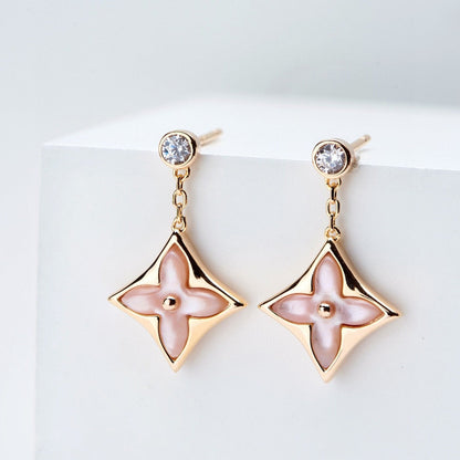 [Cadisa]DOUBLE STAR PINK GOLD MOP DROP EARRINGS