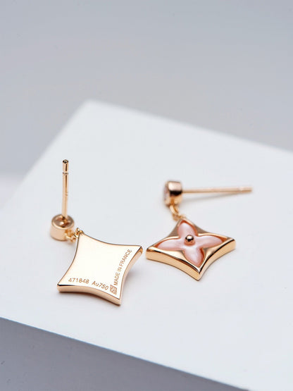 [Cadisa]DOUBLE STAR PINK GOLD MOP DROP EARRINGS