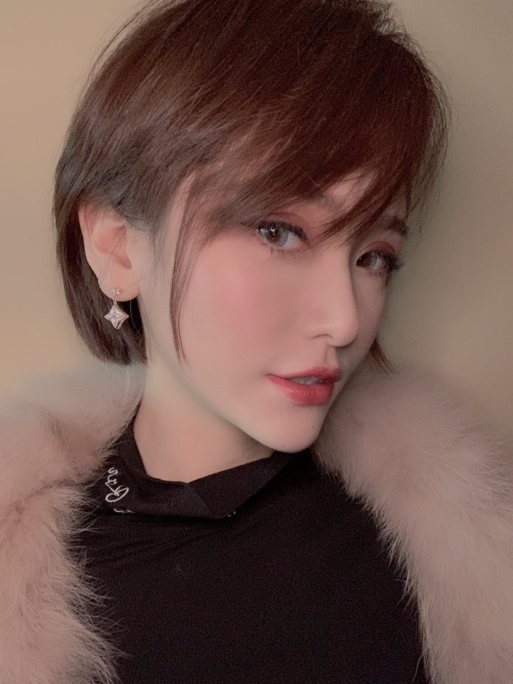 [Cadisa]DOUBLE STAR PINK GOLD MOP DROP EARRINGS