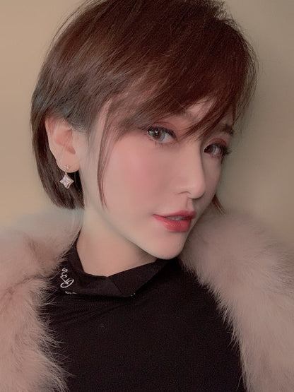 [Cadisa]DOUBLE STAR PINK GOLD MOP DROP EARRINGS