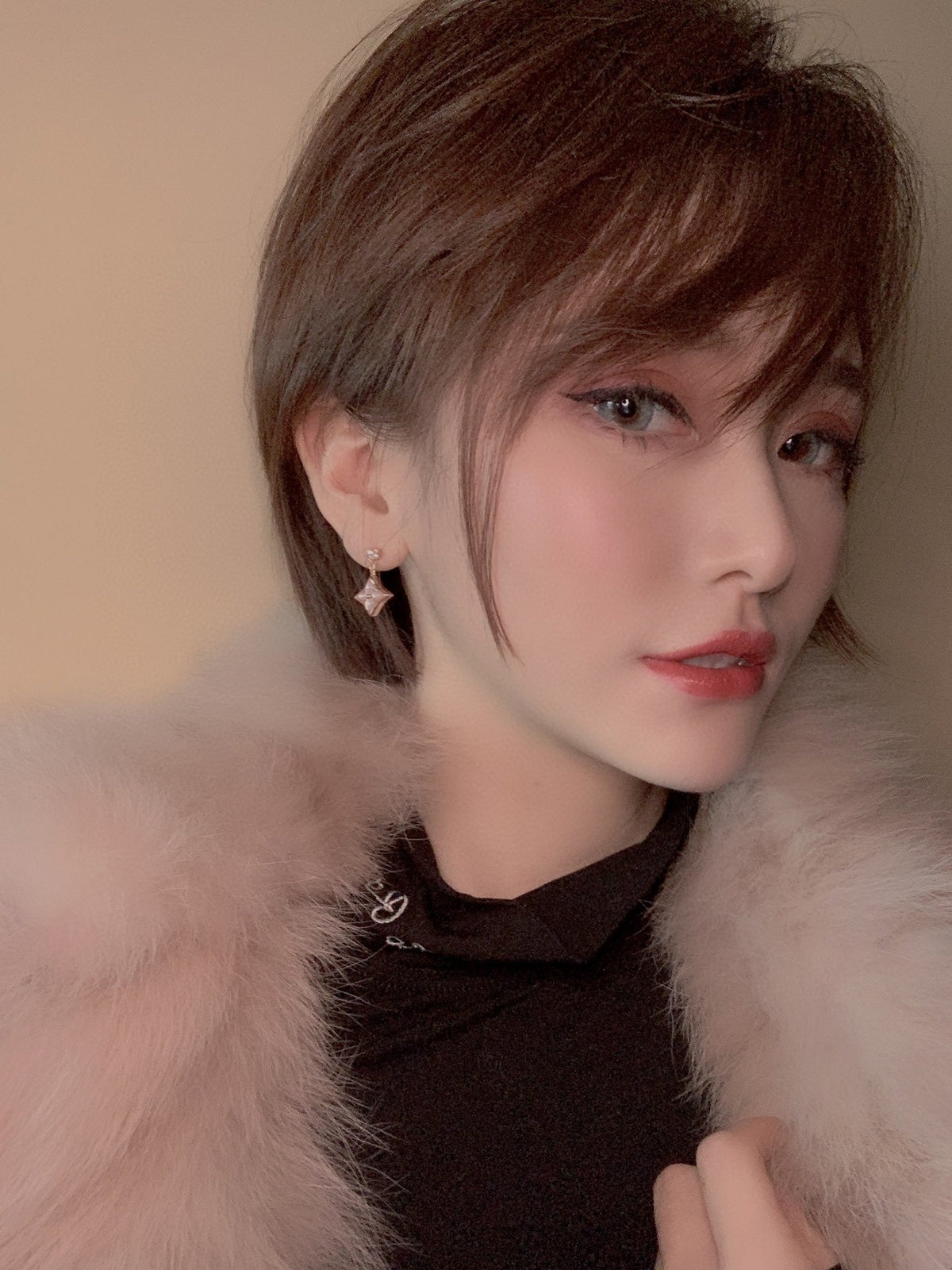 [Cadisa]DOUBLE STAR PINK GOLD MOP DROP EARRINGS