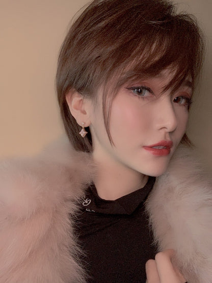 [Cadisa]DOUBLE STAR PINK GOLD MOP DROP EARRINGS