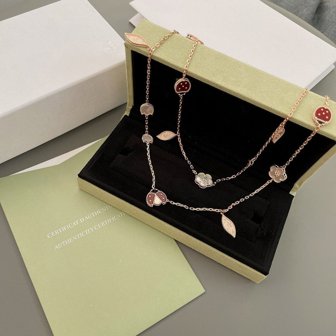 [Cadisa]LUCKY SPRING 15 MOTIFS ROSE GOLD NECKLACE