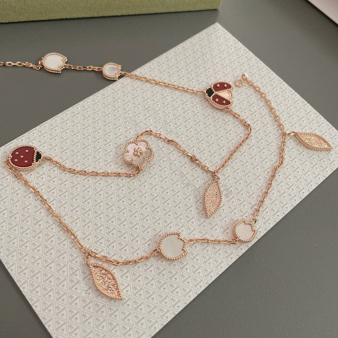 [Cadisa]LUCKY SPRING 15 MOTIFS ROSE GOLD NECKLACE