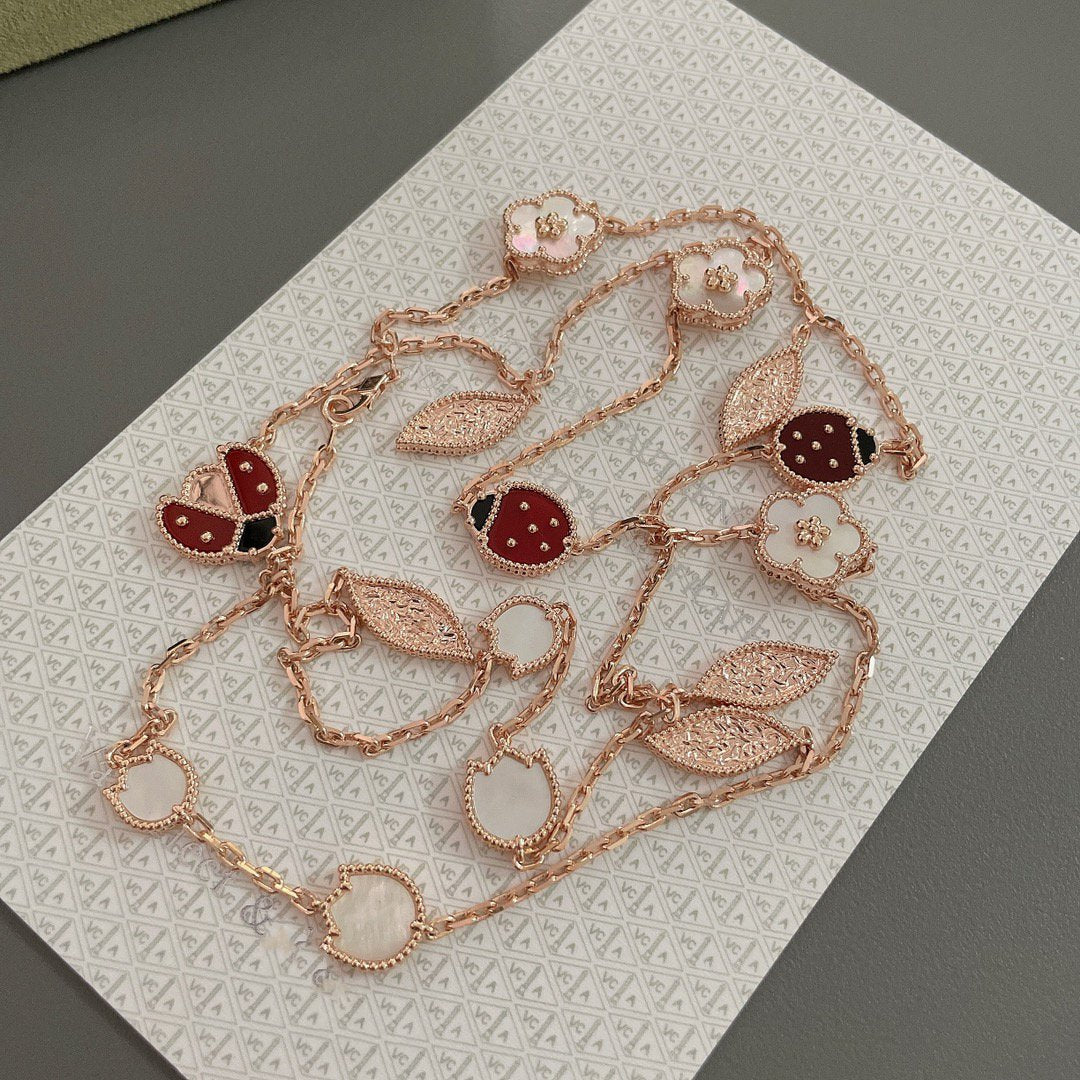 [Cadisa]LUCKY SPRING 15 MOTIFS ROSE GOLD NECKLACE